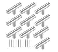 HBJzxlOK Manijas de gabinete de un solo orificio de latón cepillado, pomos de armario, cajón, tocador, paquete de 10, se adapta a puertas de cocina, longitud total de 2 pulgadas(Silver)