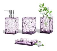 HBlife Juego de Accesorios de baño, encimera de acrílico Morado Lavanda con Soporte para Cepillo de Dientes, dispensador de jabón, Vaso, jabonera, decoración de baño Moderna Bohemia, elección