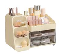 hblife Organizador de maquillaje, organizador de maquillaje con cajones, porta pinceles Make Up, caja cosmética de plástico 3 en 1, caja de almacenamiento de maquillaje amarilla