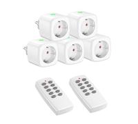 HBN 5 enchufes inalámbricos con 2 mandos a distancia, 16 A/3.680 W, juego de enchufes para decoración navideña, electrodomésticos, alcance de 30 m, color blanco