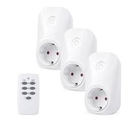 HBN Enchufe con mando a distancia 3680 W, 3 enchufes+1 transmisor manual, enchufe teledirigido para interiores, función de autoaprendizaje, alcance 30 m, color blanco