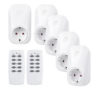 HBN Juego de regletas inalámbricas de 5 enchufes con 2 mandos a distancia, 3680 W, enchufes para interiores, decoración navideña, electrodomésticos, alcance 30 m, color blanco