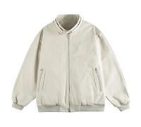 HBODHBGS Chaqueta de hombre primavera y otoño americana patchwork cuello mandarín holgada botones-down cuello abrigos-Apricot-M