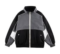 HBODHBGS Chaqueta de hombre primavera y otoño americana retro color block patchwork cuello mandarín high street casual abrigos-Black-L