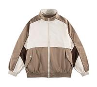 HBODHBGS Chaqueta de hombre primavera y otoño americana retro color block patchwork cuello mandarín high street casual abrigos-Khaki-XL
