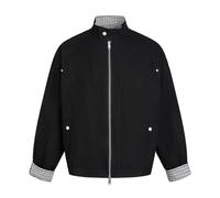 HBODHBGS Chaqueta de hombre primavera y otoño estilo coreano a cuadros patchwork cuello mandarín chaqueta de béisbol abrigos-Black-S