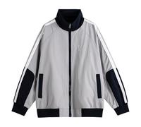 HBODHBGS Chaqueta de hombre primavera y otoño retro patchwork color block cuello mandarín deportiva commuting diario abrigos-Grey-XL