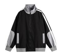 HBODHBGS Chaqueta de hombre primavera y otoño retro patchwork color block cuello mandarín deportiva commuting diario abrigos-Black-M