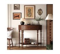 HBOOMOEM Consola Moderna De Media Luna SóLida，Mesa De Consola Media Luna con Almacenamiento，con EstanteríAs Abiertas, Adecuado para Pasillos, Porches Y Salas De Estar.(Walnut,120 * 35 * 75cm)