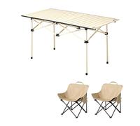 HBOOMOEM Mesa De Camping Plegable con Sillas，Silla De Camping Plegable De Acero con Mesa，Ligero Y FáCil De Transportar, Adecuado para JardíN, Fiesta, Picnic, Barbacoa.(White,121CM+2 Chairs)