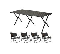 HBOOMOEM Mesa De Picnic Ligera Y Sillas，Juego De Sillas De Mesa Plegables for Exteriores，Ligero Y FáCil De Transportar, Adecuado for JardineríA, Pesca, Festivales, Etc.(Black,150CM+4 Chairs)