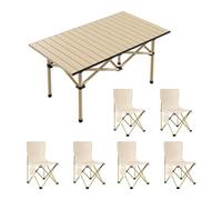HBOOMOEM Mesa De Picnic Ligera Y Sillas，Silla Plegable De Piezas con Mesa Plegable Liviana，Adecuado for Jardines Al Aire Libre, Pesca, Festivales Y Otras Ocasiones.(Khaki,95CM+6 Chairs)