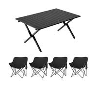 HBOOMOEM Mesa De Picnic Ligera Y Sillas，Silla Plegable De Piezas con Mesa Plegable Liviana，FáCil De Instalar, Playa, Senderismo, Barbacoas, Conciertos.(Black,90CM+4 Chairs)