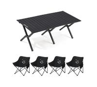 HBOOMOEM Mesa Plegable De Camping con Taburetes Y Asa,Set De Camping con Sillas Y Mesa Plegable,Uso En Interiores Y Exteriores, Adecuado para Picnics, Jardines Y Viajes.(Regular Version,Black)