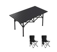 HBOOMOEM Mesa Plegable De Camping con Taburetes Y Asa，Silla De Camping Plegable De Acero con Mesa，con Bolsa De Transporte, Adecuado para Playa, Viajes, Pesca, Barbacoa.(Black,96CM+2 Chair)