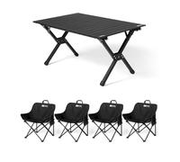 HBOOMOEM Mesa Plegable PortáTil con Sillas，Juego De Sillas Camping Plegable Y Mesa，Adecuado for Barbacoas Al Aire Libre/Interiores, Picnic.(Black,90+A4)