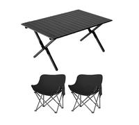 HBOOMOEM Mesa Plegable PortáTil con Sillas，Juego De Sillas Camping Plegable Y Mesa，Uso En Interiores Y Exteriores, Adecuado para Picnics, Pesca, Jardines Y Viajes.(Black,90CM+2 Chairs)