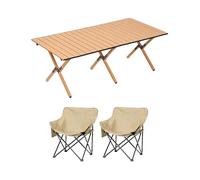 HBOOMOEM Mesa Plegable PortáTil con Sillas,Juego De Sillas Camping Plegable Y Mesa,Uso En Interiores Y Exteriores, Adecuado para Picnics, Pesca, Jardines Y Viajes.(Khaki,120CM+2 Chairs)