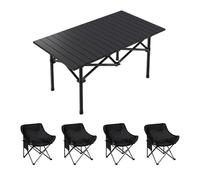 HBOOMOEM Mesa Plegable PortáTil con Sillas,Juego De Sillas Camping Plegable Y Mesa,Viene con Una Bolsa De Transporte, Adecuada para Picnics, Barbacoas, Jardines Y Pesca.(Upgrade,Black_95CM+4 Chairs)