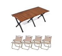 HBOOMOEM Mesa Plegable PortáTil con Sillas，Juego De Sillas De Mesa Plegables para Exteriores，Viene con Una Bolsa De Transporte, Adecuada para Picnics, Acampar Y Playas.(120CM+4 heightened Chairs)