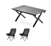 HBOOMOEM Mesa Plegable PortáTil con Sillas，Silla Plegable De Piezas con Mesa Plegable Liviana，Adecuado para Interiores Y Exteriores, JardíN, Barbacoa, Patio Trasero.(Upgrade,Black_85CM+2 Chairs)