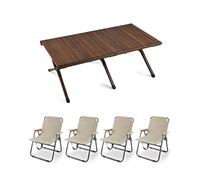 HBOOMOEM Mesa Plegable PortáTil con Sillas，Sillas Y Mesa De Camping Plegables，Adecuado para Interiores, Exteriores, barbacoas, Picnic, Camping, Patio Trasero.(Khaki,Small_120CM+4 Chairs)