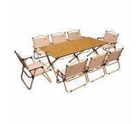 HBOOMOEM Mesas De Picnic Ligeras Y Sillas ,Set De Camping con Sillas Y Mesa Plegable,Adecuado for Viajes A La Playa, Fiestas En El JardíN, Barbacoas Al Aire Libre.(Wood,150CM+8 Chairs)