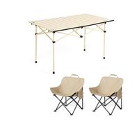 HBOOMOEM Mesas De Picnic Ligeras Y Sillas，Silla De Camping Plegable De Acero con Mesa，con Una Bolsa De Transporte, ArtíCulos Esenciales para Picnic Al Aire Libre, Camping.(Khaki,96CM+2 Chairs)