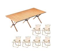 HBOOMOEM Set De Camping con Sillas Y Mesa Plegable，Mesa Plegable PortáTil con Sillas，Incluye Una Bolsa De Almacenamiento Y Es Ideal for Usar En Interiores Y Exteriores.(Khaki,120CM+6 Small Chairs)