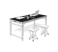 HBOOMOEM Silla De Camping Plegable De Acero con Mesa，Mesa Plegable PortáTil con Sillas，Viene con Una Bolsa De Almacenamiento, Adecuada for Acampar, Hacer Catering.(2 Aluminum Chairs,Black_150CM)