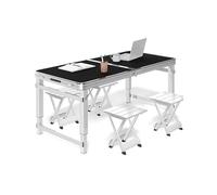 HBOOMOEM Silla De Camping Plegable De Acero con Mesa，Mesa Plegable PortáTil con Sillas，Viene con Una Bolsa De Almacenamiento, Adecuada for Acampar, Hacer Catering.(4 Aluminum Chairs,Black_150CM)