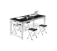 HBOOMOEM Silla De Camping Plegable De Acero con Mesa，Mesa Plegable PortáTil con Sillas，Viene con Una Bolsa De Almacenamiento, Adecuada for Acampar, Hacer Catering.(4 Fabric Chairs,Black_120CM)