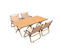 HBOOMOEM Silla De Camping Plegable De Acero con Mesa，Mesas De Picnic Ligeras Y Sillas ，Ligero Y FáCil De Transportar, Adecuado for Playa, Senderismo, Pesca, Barbacoa.(Upgrade,Wood_120CM+4 Chairs)