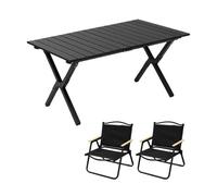 HBOOMOEM Sillas Y Mesa De Camping Plegables,Mesa Plegable De Camping con Taburetes Y Asa,Adecuado para Viajes Al Aire Libre, Playa, Patio Trasero, Fiesta Y Picnic.(Black,90CM+2 Chairs)
