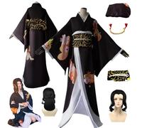HBQC El traje de rol de anime kibutsuji muzan cospuay tiene un completo de peluca y un para adultos para la fiesta de carnaval de halloween.
