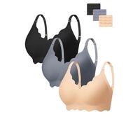 HBselect 3Pcs Sujetador sin Aros Mujer con Relleno Cómodo Minimizer Bralette Sujetador Push Up Mujer sin Costuras con Extra Extensor