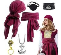 HBSFBH Juego de Accesorios para Disfraces de Piratas, Accesorios Pirata Hombre Mujer, Kit Disfraz Pirate para Carnaval, Pañuelo Parche Ojo Faja Pendientes Anillos Pulseras Collares