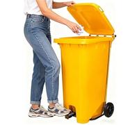 HBSSP Bote Basura Comercial Exteriores Cocina,Eliminación Manos Libres,Contenedor Basura Grande 28 32 65 Galones Con Ruedas Y Tapa, Perfecto For Patio Exterior(Yellow,65 Gallon/240L)