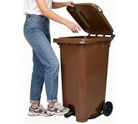 HBSSP Bote Basura Comercial Exteriores Cocina,Eliminación Manos Libres,Contenedor Basura Grande 28 32 65 Galones Con Ruedas Y Tapa, Perfecto For Patio Exterior(Brown,65 Gallon/240L)