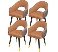 HBSSP Juego de 4 Sillas de Comedor Cocina, Sillas Auxiliares Cuero Prueba Agua con Patas Acero Carbono, Sillones Modernos Sala Estar con Asiento Blando Acolchado Respaldo Alto(Khaki+Dark Gray)