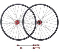 HBSSP Juego Ruedas Bicicleta MTB Sin Cámara, Buje Rodamientos Sellados For Bicicleta Montaña Aleación Aluminio, Freno Disco QR 9 Mm Y 32 Orificios for Velocidades 7/8/9/10/11(Red,26 Inch)