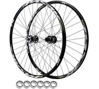 HBSSP Juego Ruedas MTB 24/26/27.5/29 Pulgadas, Freno Disco Aleación Aluminio, Llanta Trasera Ciclismo Bicicleta con Rodamiento Sellado 32H for 7-12 Velocidades,2210g(Black,Thru AXLE 24 Inch)