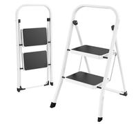 HBTower Escalera 2 Peldaños Plegable - Acero Resistente, Antideslizante, 4,5 cm de Grosor, Carga 150 kg, Sin Montaje - para Cocina, Garaje, Oficina