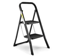 HBTower Escalera 2 Peldaños Plegable - Acero Resistente, Antideslizante, 4,5 cm de Grosor, Carga 150 kg, Sin Montaje - para Cocina, Garaje, Oficina
