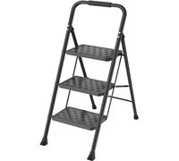 HBTower Escalera 3 Peldaños Plegable, Peldaños Antideslizantes con Diseño de Mosaico, Escalera con Asa Acolchada, Ligera y Compacta, Capacidad 150KG