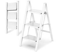 HBTower Escalera 3 Peldaños Plegable, Taburete Ligero y Compacto con Peldaños Antideslizantes, Estructura de Acero Resistente, Soporta 150 kg, Portátil para Hogar y Cocina
