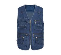 Hbufnha Chaleco de mezclilla para hombre al aire libre casual multi bolsillo sin mangas chaqueta de trabajo viaje foto utilidad chalecos - - XX-Large