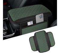 Hbxdeco Funda para consola central de automóvil, 12.2 x 6.9 pulgadas, funda de cuero para reposabrazos, cómodo cojín de asiento con bolsillo, protector universal para el interior del coche (verde
