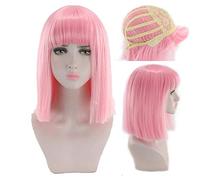 HBYLEE - 14 pulgadas recto negro blanco rosa rojo azul corto Bob pelucas para mujeres pelo sintético Anime Cosplay fiesta peluca con flequillo 8 colores rosa [color: rosa]