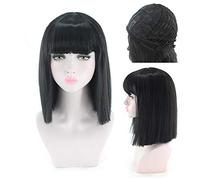 HBYLEE - 14 pulgadas recto negro blanco rosa rojo azul corto Bob pelucas para mujeres pelo sintético Anime Cosplay fiesta peluca con flequillo 8 colores negro [Color:Negro]